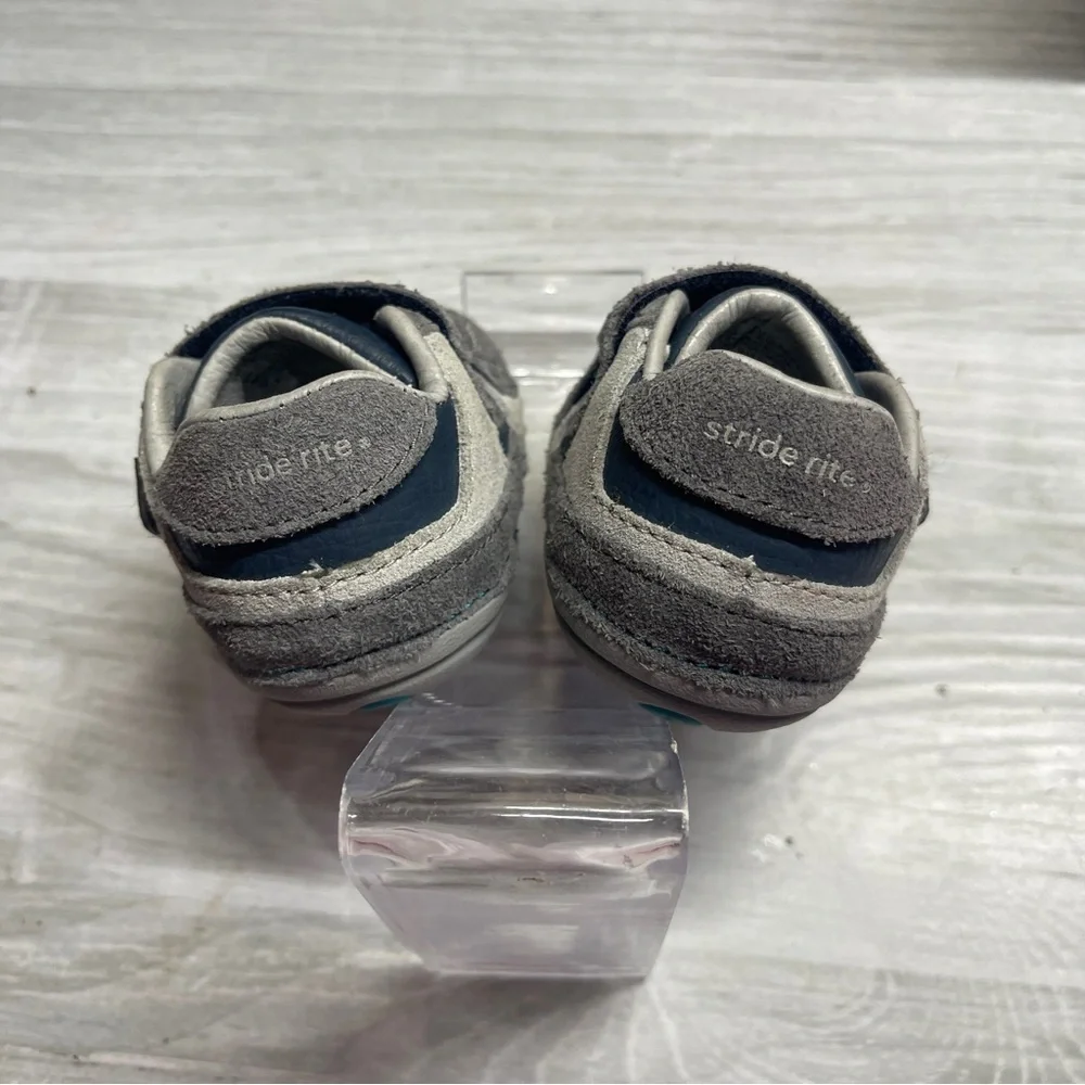 Stride Rite Graham Gray Blue Leather Baby Walker Shoes Size 3